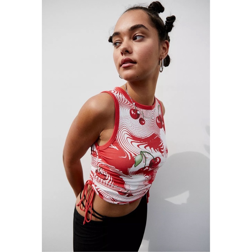 Jaded London Cherry Swirl Print Ruched Side Tank Top, 2/XS, Urban Outfitters - Picture 3 of 12